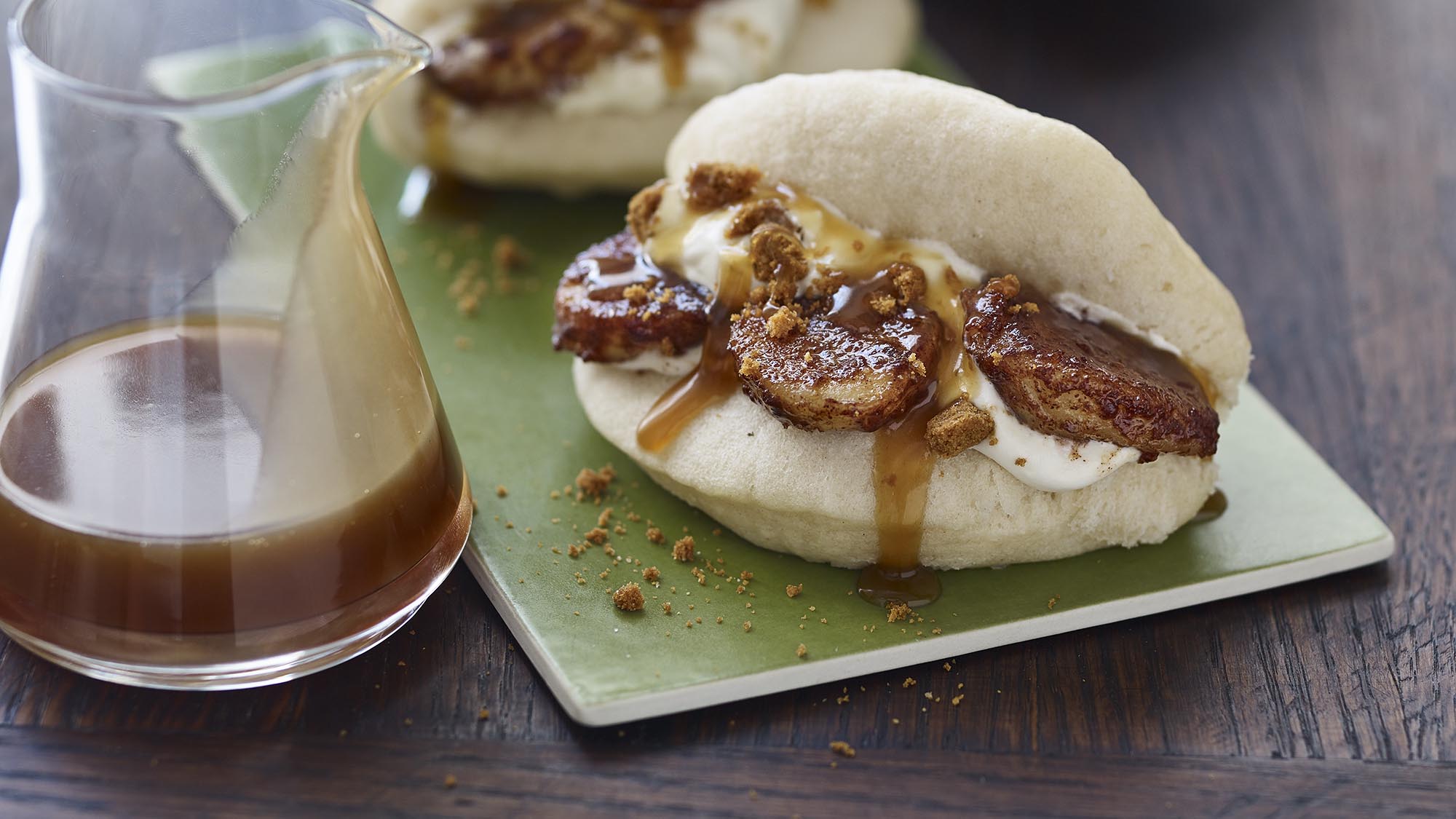 BANOFFEE PIE BAO WITH CARAMEL SAUCE
