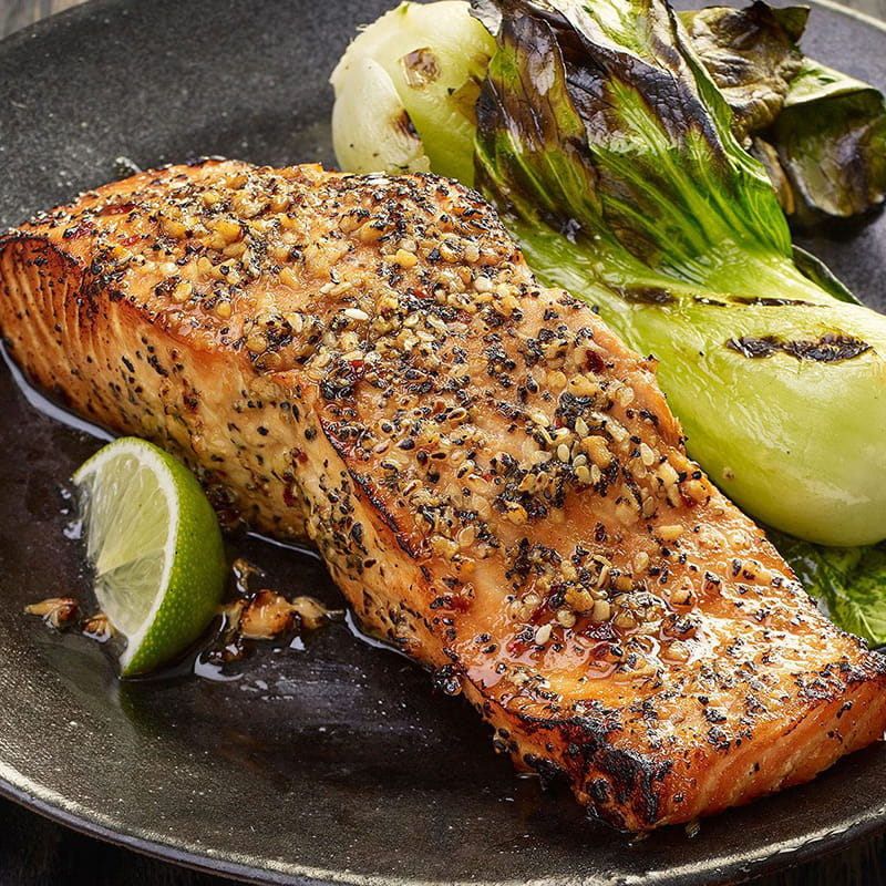GRILLED SALMON WITH PEPPER SOY GLAZE